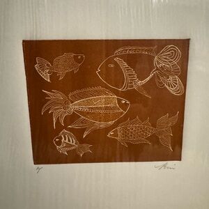 VTG Fish drawing signed and numbered art in matting, no frame, still in plastic